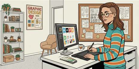 Graphic designer reviewing a new logo